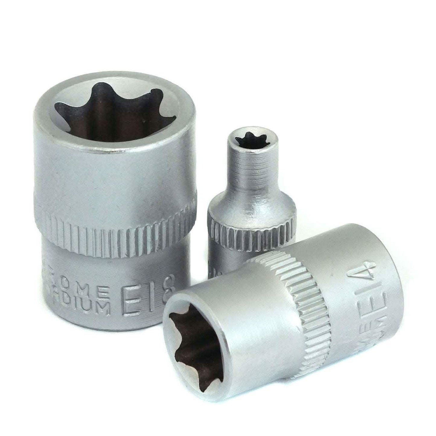 1/4 3/8 Torx Sockets Set Female + Rail E4-E18 CRV Steel Tx Star